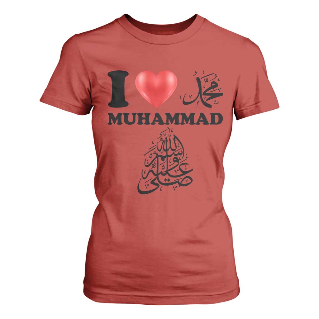 I Love Muhammad T Shirt For Women Musliam Identity Faith Peace Pride Islamic Calligraphy TS02 Red Print Your Wear
