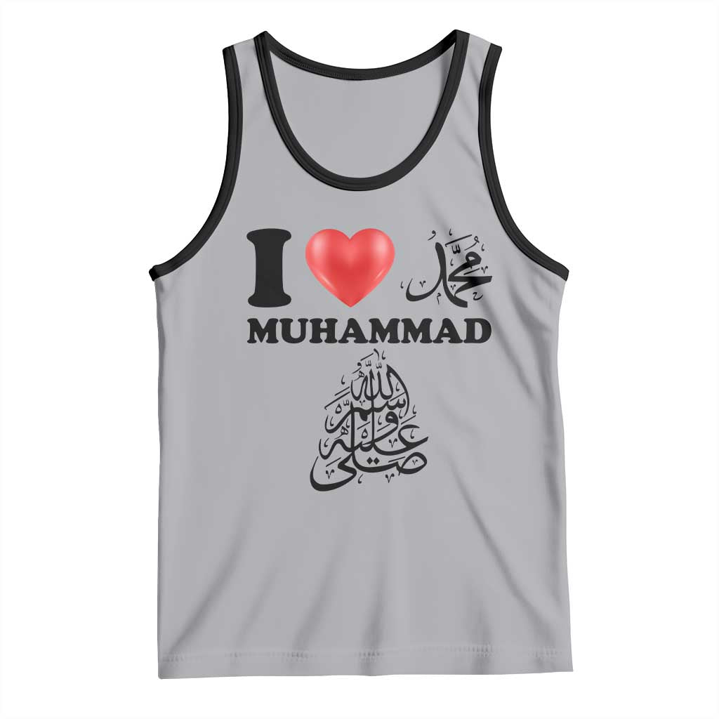 I Love Muhammad Tank Top Musliam Identity Faith Peace Pride Islamic Calligraphy TS02 Athletic Heather Black Print Your Wear
