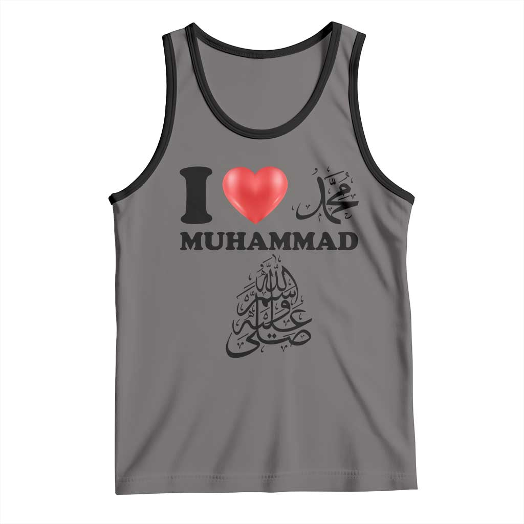 I Love Muhammad Tank Top Musliam Identity Faith Peace Pride Islamic Calligraphy TS02 Deep Heather Black Print Your Wear