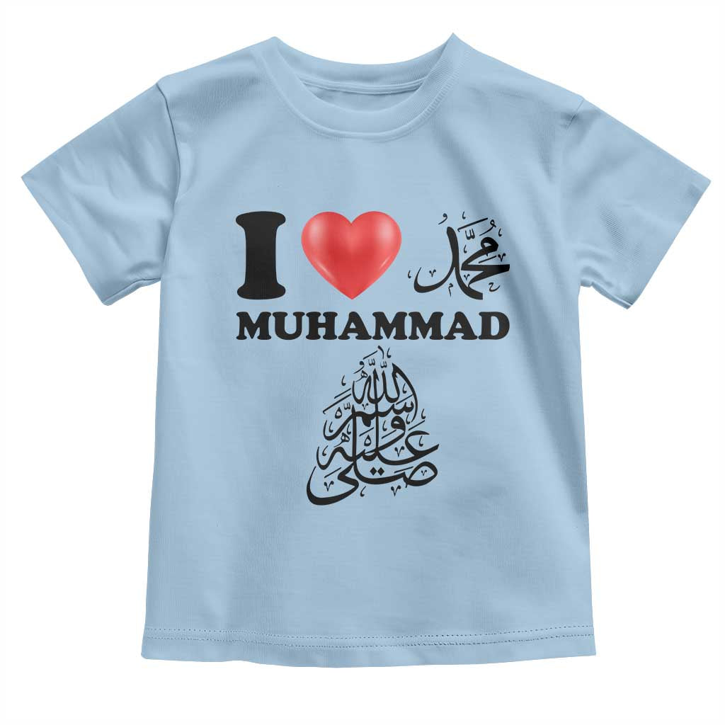 I Love Muhammad Toddler T Shirt Musliam Identity Faith Peace Pride Islamic Calligraphy TS02 Light Blue Print Your Wear