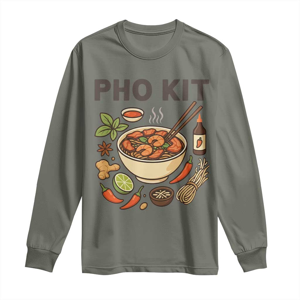 Funny Pho Kit Vietnamese Noodle Pun Long Sleeve Shirt Ramen Pho Lovers Hilarious Foodie Graphic TS02 Military Green Print Your Wear