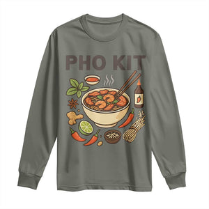 Funny Pho Kit Vietnamese Noodle Pun Long Sleeve Shirt Ramen Pho Lovers Hilarious Foodie Graphic TS02 Military Green Print Your Wear