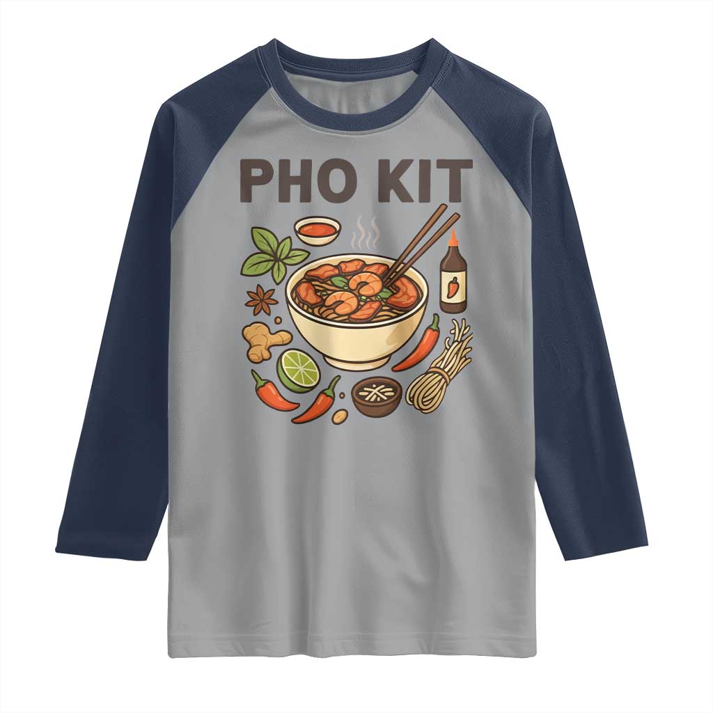 Funny Pho Kit Vietnamese Noodle Pun Raglan Shirt Ramen Pho Lovers Hilarious Foodie Graphic TS02 Sport Gray Navy Print Your Wear
