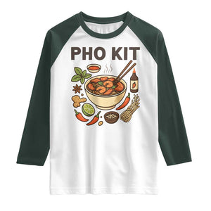 Funny Pho Kit Vietnamese Noodle Pun Raglan Shirt Ramen Pho Lovers Hilarious Foodie Graphic TS02 White Dark Forest Green Print Your Wear