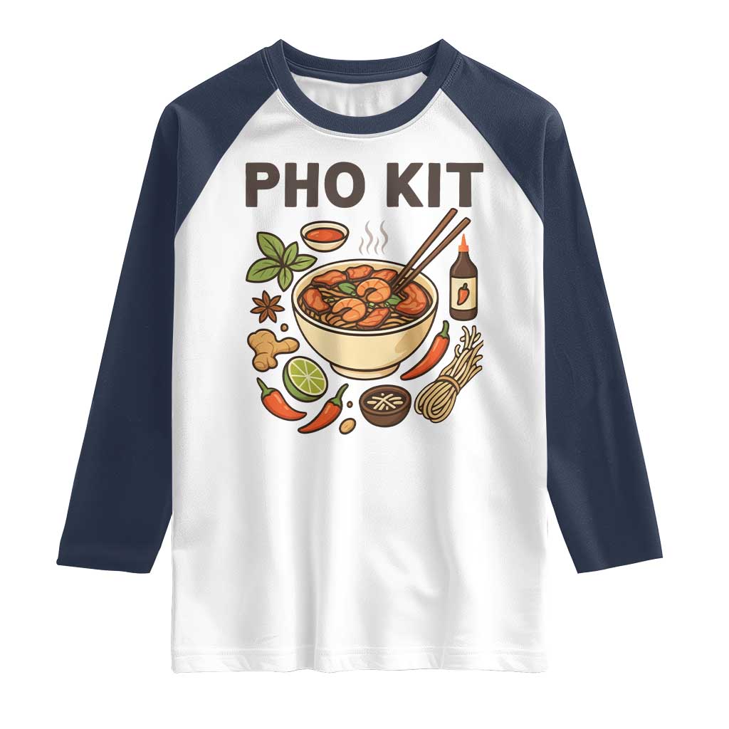 Funny Pho Kit Vietnamese Noodle Pun Raglan Shirt Ramen Pho Lovers Hilarious Foodie Graphic TS02 White Navy Print Your Wear