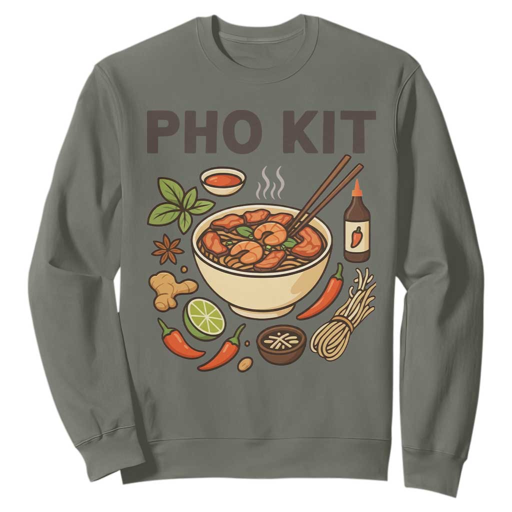 Funny Pho Kit Vietnamese Noodle Pun Sweatshirt Ramen Pho Lovers Hilarious Foodie Graphic TS02 Military Green Print Your Wear