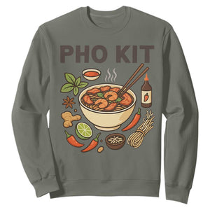 Funny Pho Kit Vietnamese Noodle Pun Sweatshirt Ramen Pho Lovers Hilarious Foodie Graphic TS02 Military Green Print Your Wear