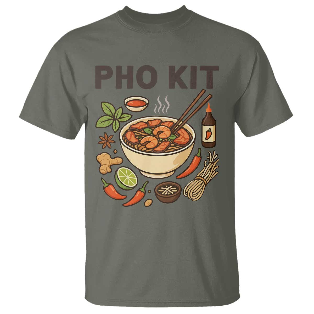 Funny Pho Kit Vietnamese Noodle Pun T Shirt Ramen Pho Lovers Hilarious Foodie Graphic TS02 Military Green Print Your Wear