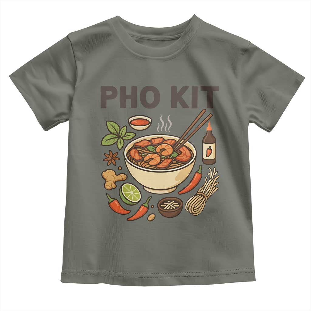 Funny Pho Kit Vietnamese Noodle Pun Toddler T Shirt Ramen Pho Lovers Hilarious Foodie Graphic TS02 Military Green Print Your Wear