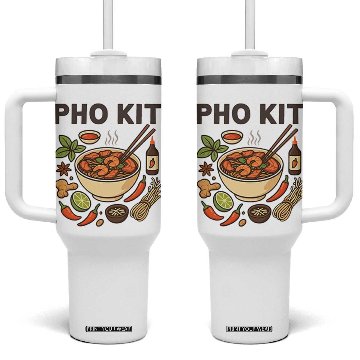 Funny Pho Kit Vietnamese Noodle Pun Tumbler With Handle Ramen Pho Lovers Hilarious Foodie Graphic TS02 One Size: 40 oz White Print Your Wear