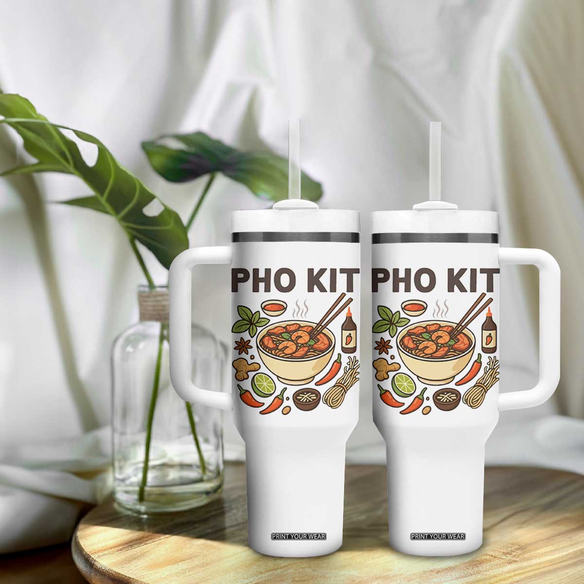 Funny Pho Kit Vietnamese Noodle Pun Tumbler With Handle Ramen Pho Lovers Hilarious Foodie Graphic TS02 Print Your Wear