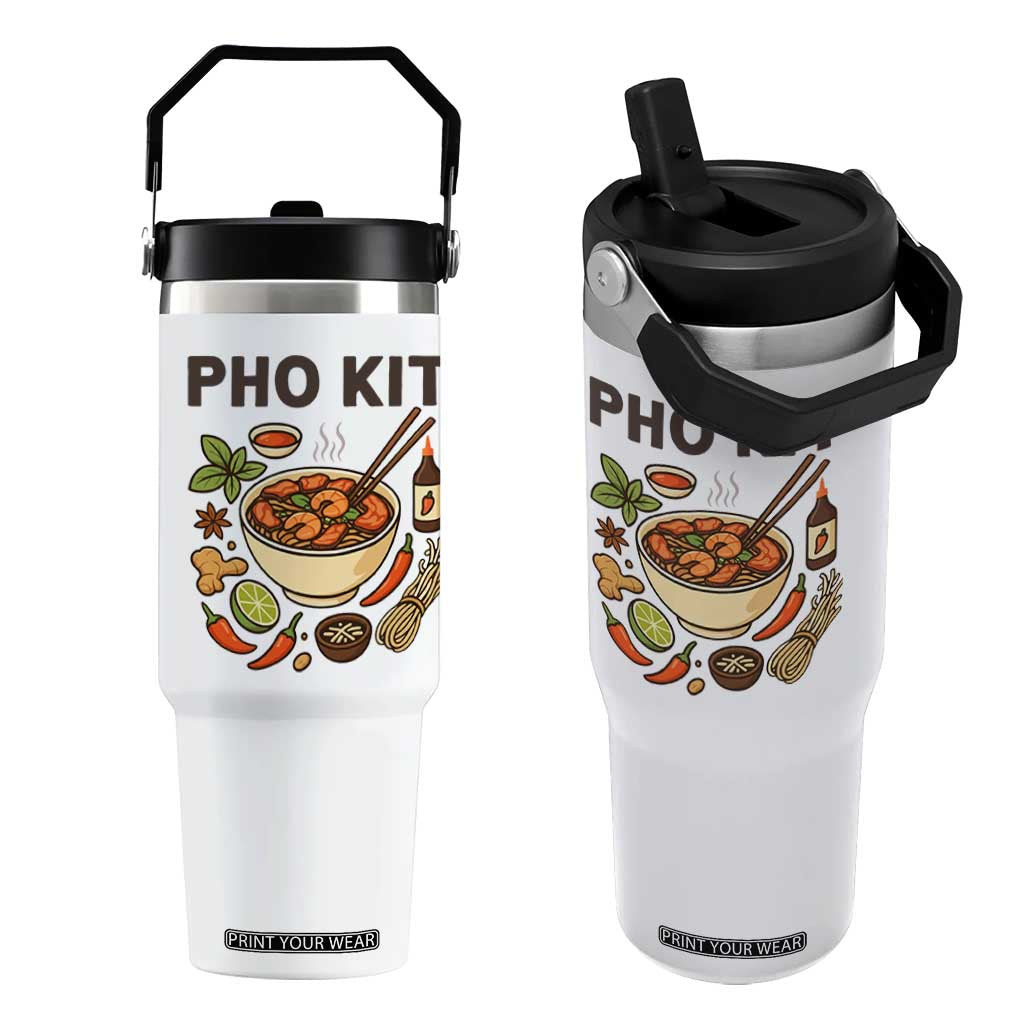 Funny Pho Kit Vietnamese Noodle Pun Flip Straw Tumbler Ramen Pho Lovers Hilarious Foodie Graphic TS02 One Size: 30 oz White Print Your Wear