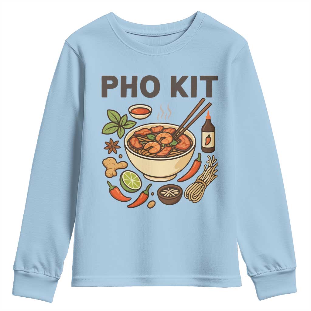 Funny Pho Kit Vietnamese Noodle Pun Youth Sweatshirt Ramen Pho Lovers Hilarious Foodie Graphic TS02 Light Blue Print Your Wear