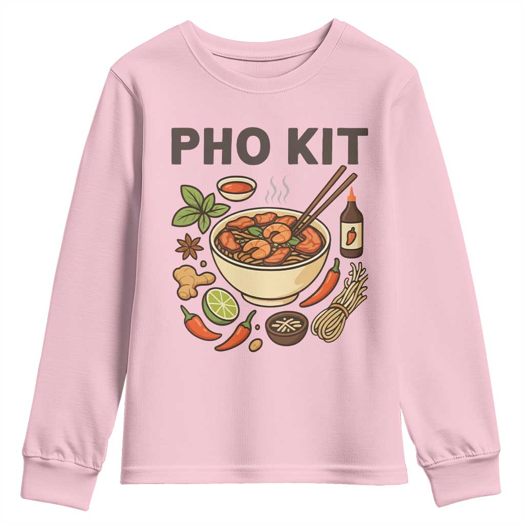 Funny Pho Kit Vietnamese Noodle Pun Youth Sweatshirt Ramen Pho Lovers Hilarious Foodie Graphic TS02 Light Pink Print Your Wear