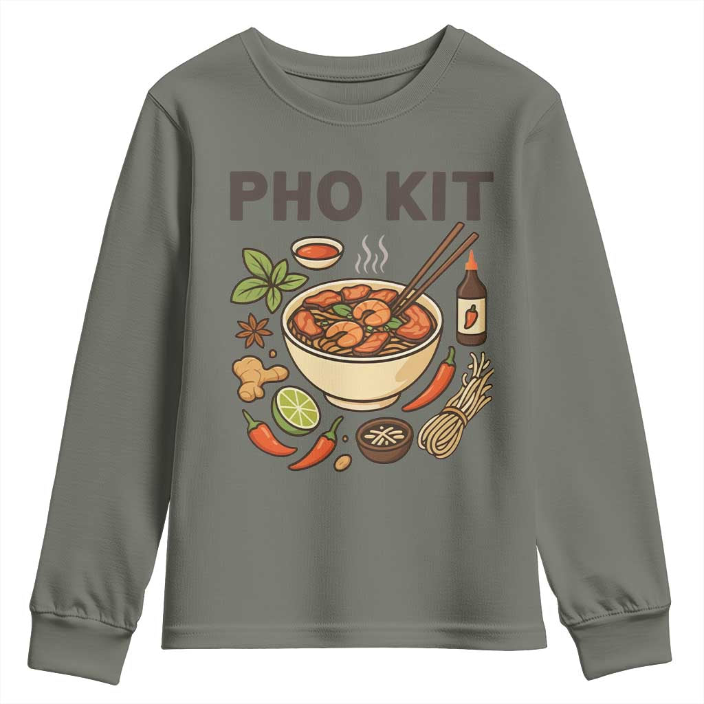 Funny Pho Kit Vietnamese Noodle Pun Youth Sweatshirt Ramen Pho Lovers Hilarious Foodie Graphic TS02 Military Green Print Your Wear