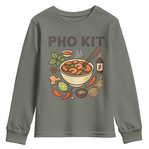 Funny Pho Kit Vietnamese Noodle Pun Youth Sweatshirt Ramen Pho Lovers Hilarious Foodie Graphic TS02 Military Green Print Your Wear