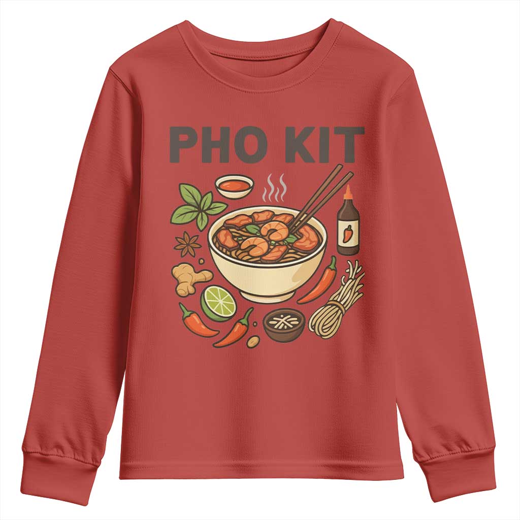 Funny Pho Kit Vietnamese Noodle Pun Youth Sweatshirt Ramen Pho Lovers Hilarious Foodie Graphic TS02 Red Print Your Wear