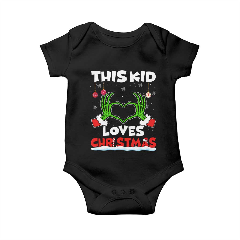Funny Christmas Baby Onesie This Kid Loves Xmas Skeleton Heart TS02 Black Print Your Wear