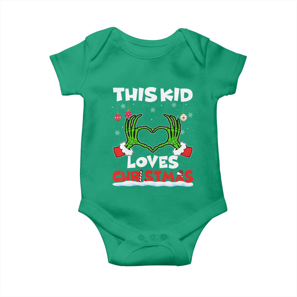 Funny Christmas Baby Onesie This Kid Loves Xmas Skeleton Heart TS02 Irish Green Print Your Wear