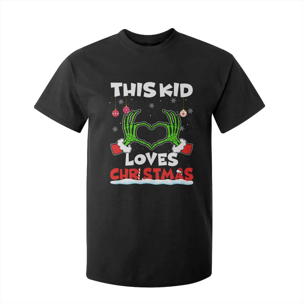 Funny Christmas T Shirt For Kid This Kid Loves Xmas Skeleton Heart TS02 Black Print Your Wear