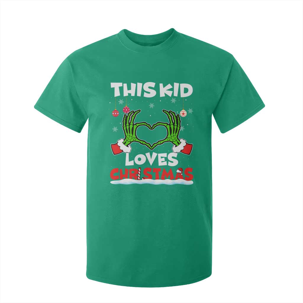 Funny Christmas T Shirt For Kid This Kid Loves Xmas Skeleton Heart TS02 Irish Green Print Your Wear
