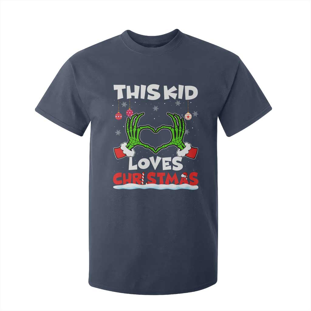 Funny Christmas T Shirt For Kid This Kid Loves Xmas Skeleton Heart TS02 Navy Print Your Wear