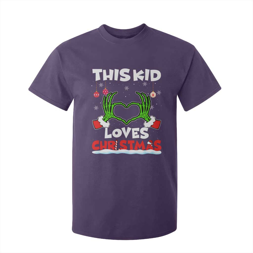 Funny Christmas T Shirt For Kid This Kid Loves Xmas Skeleton Heart TS02 Purple Print Your Wear