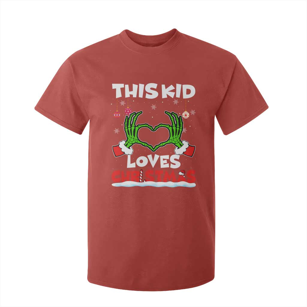 Funny Christmas T Shirt For Kid This Kid Loves Xmas Skeleton Heart TS02 Red Print Your Wear