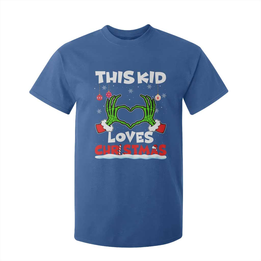 Funny Christmas T Shirt For Kid This Kid Loves Xmas Skeleton Heart TS02 Royal Blue Print Your Wear