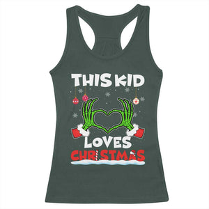 Funny Christmas Racerback Tank Top This Kid Loves Xmas Skeleton Heart TS02 Dark Forest Green Print Your Wear