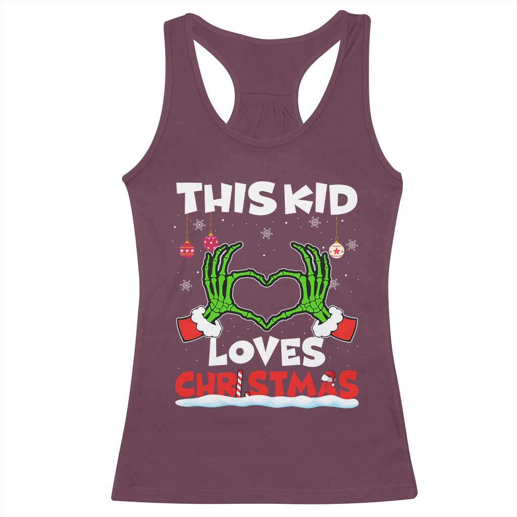 Funny Christmas Racerback Tank Top This Kid Loves Xmas Skeleton Heart TS02 Maroon Print Your Wear