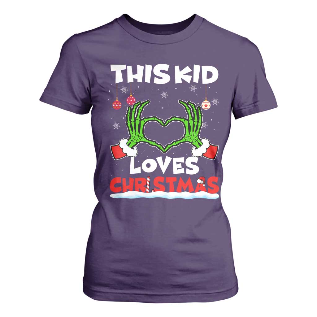 Funny Christmas T Shirt For Women This Kid Loves Xmas Skeleton Heart TS02 Purple Print Your Wear