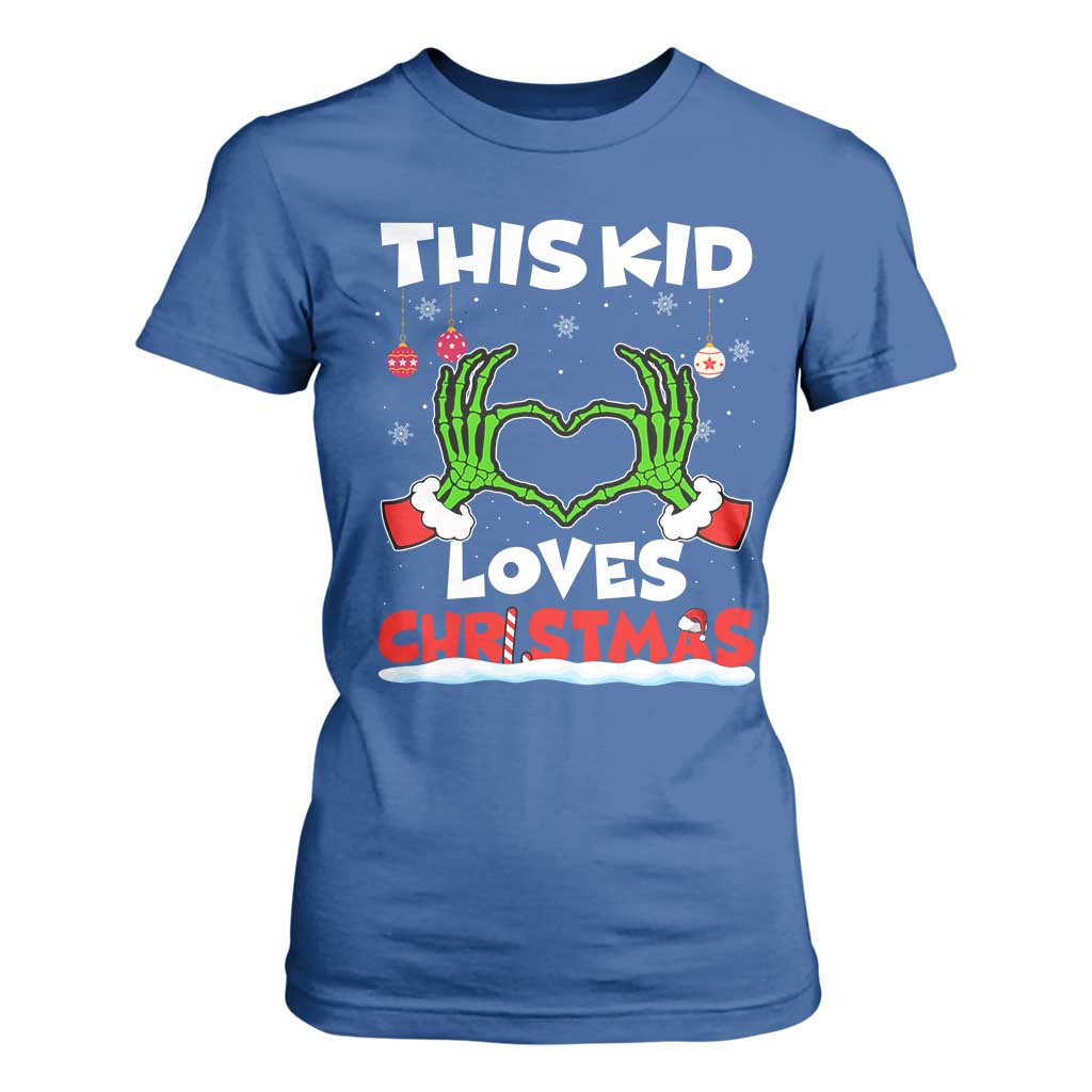 Funny Christmas T Shirt For Women This Kid Loves Xmas Skeleton Heart TS02 Royal Blue Print Your Wear
