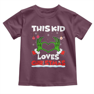 Funny Christmas Toddler T Shirt This Kid Loves Xmas Skeleton Heart TS02 Maroon Print Your Wear