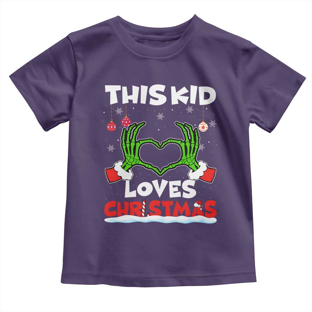Funny Christmas Toddler T Shirt This Kid Loves Xmas Skeleton Heart TS02 Purple Print Your Wear