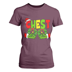 Christmas Couples T Shirt For Women Chestnuts Xmas Matching Family Funny Chest Skeleton TS02 Maroon Print Your Wear