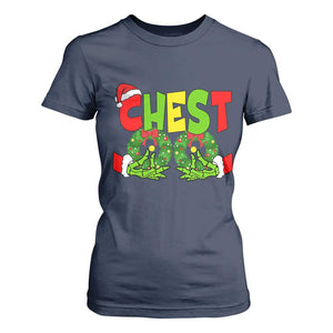 Christmas Couples T Shirt For Women Chestnuts Xmas Matching Family Funny Chest Skeleton TS02 Navy Print Your Wear