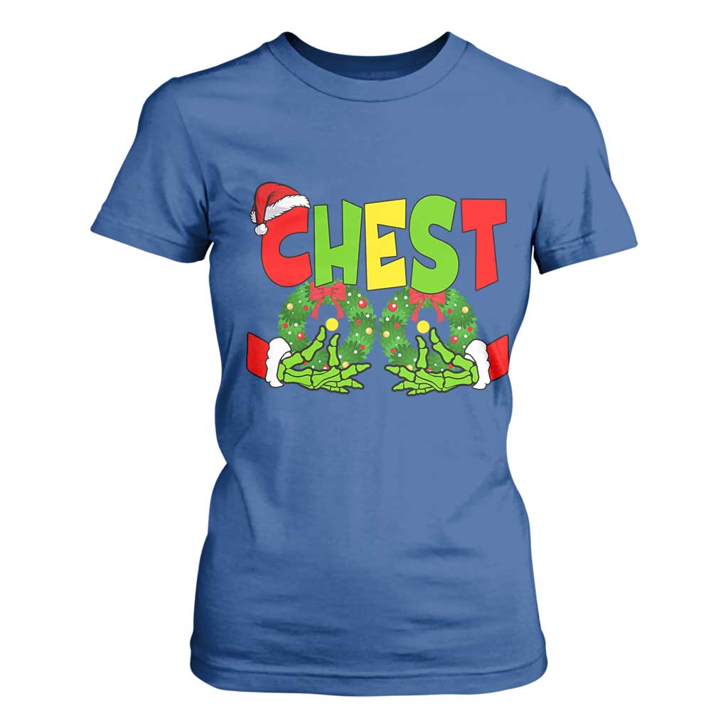 Christmas Couples T Shirt For Women Chestnuts Xmas Matching Family Funny Chest Skeleton TS02 Royal Blue Print Your Wear
