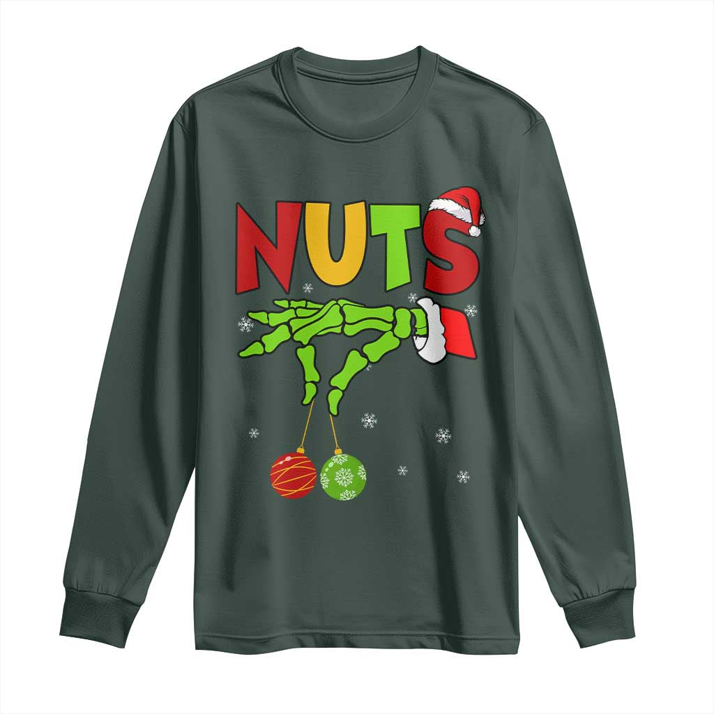 Christmas Couples Long Sleeve Shirt Chestnuts Xmas Matching Family Funny Nuts Skeleton TS02 Dark Forest Green Print Your Wear
