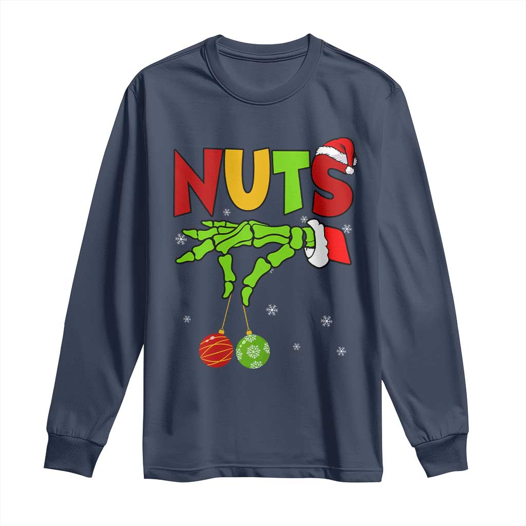 Christmas Couples Long Sleeve Shirt Chestnuts Xmas Matching Family Funny Nuts Skeleton TS02 Navy Print Your Wear