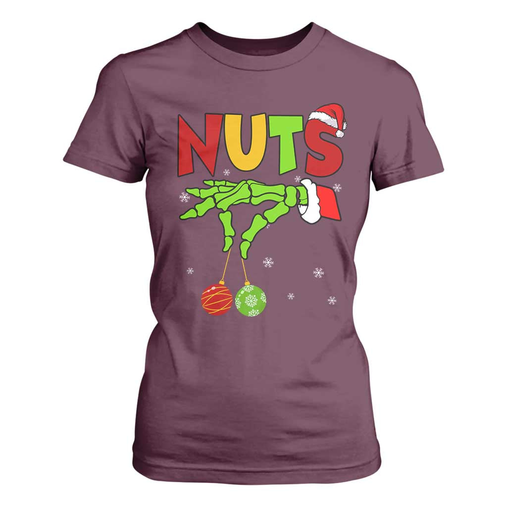Christmas Couples T Shirt For Women Chestnuts Xmas Matching Family Funny Nuts Skeleton TS02 Maroon Print Your Wear