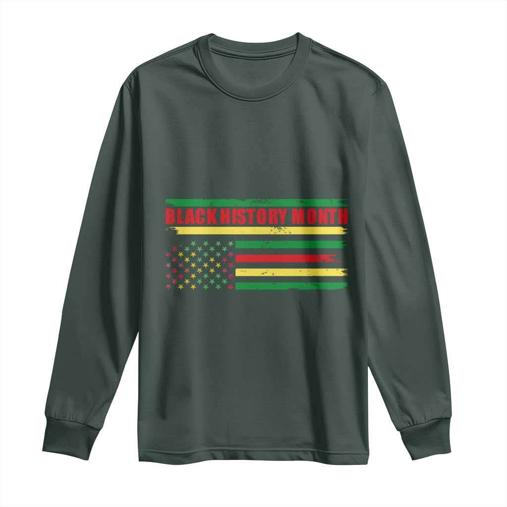 Black History Month Long Sleeve Shirt African American Pride US Flag TS02 Dark Forest Green Print Your Wear