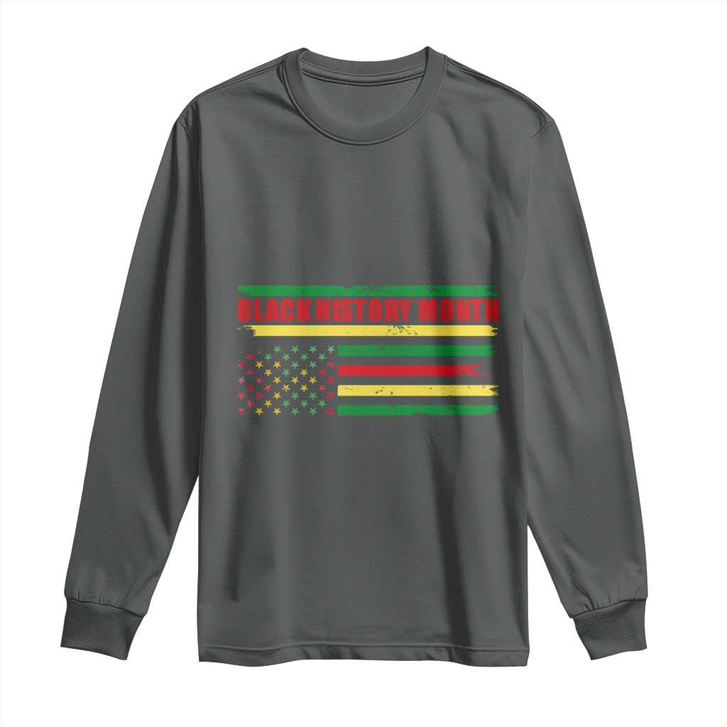 Black History Month Long Sleeve Shirt African American Pride US Flag TS02 Dark Heather Print Your Wear