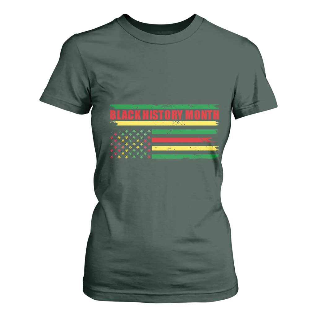 Black History Month T Shirt For Women African American Pride US Flag TS02 Dark Forest Green Print Your Wear