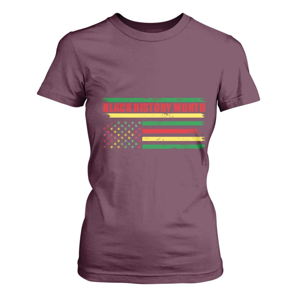 Black History Month T Shirt For Women African American Pride US Flag TS02 Maroon Print Your Wear