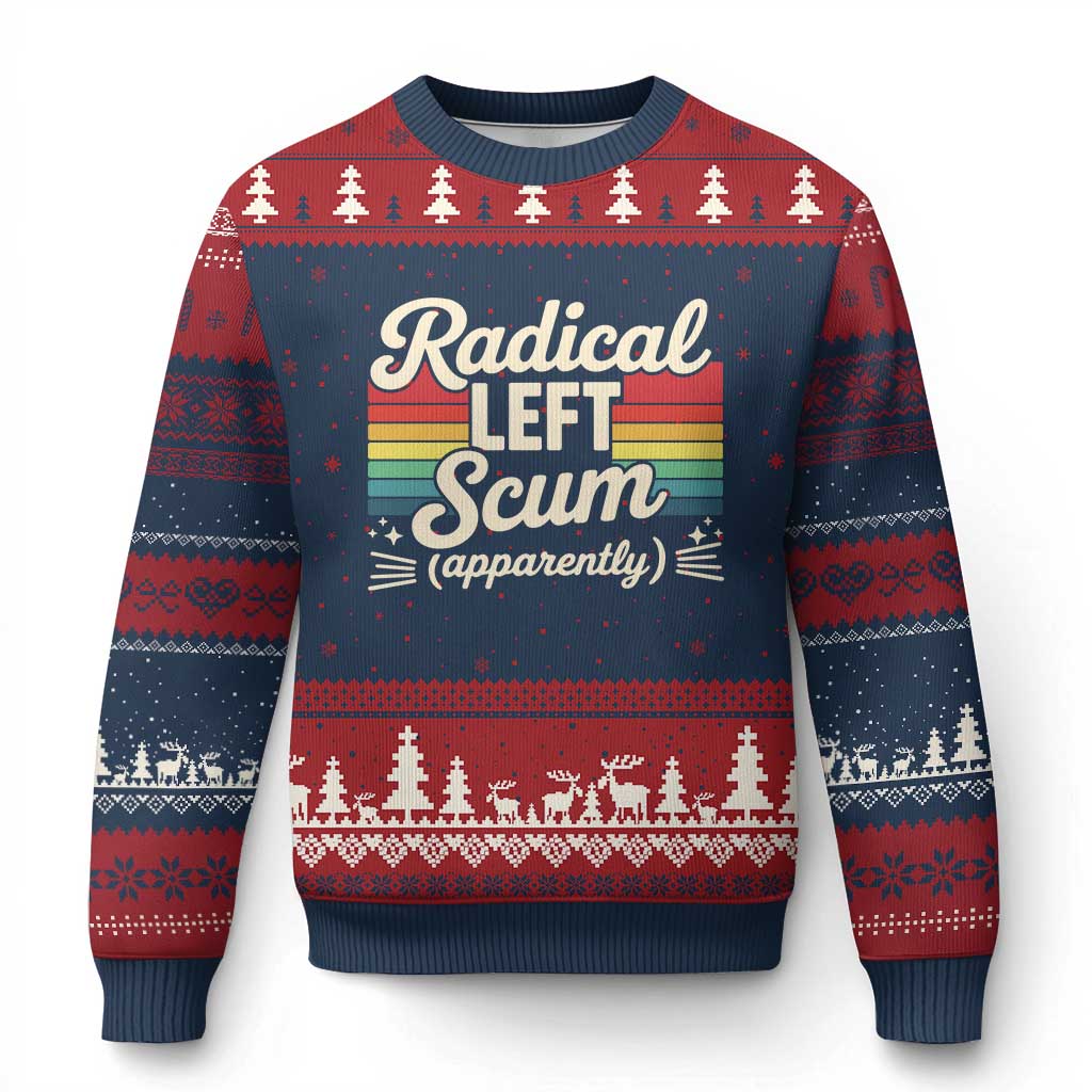 Funny Radical Left Scum Apparently Ugly Christmas Sweater Retro Political Humor TS02 Navy Red Print Your Wear