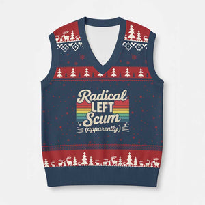 Funny Radical Left Scum Apparently V-Neck Knit Sweater Vest Retro Political Humor TS02 Navy Red Print Your Wear