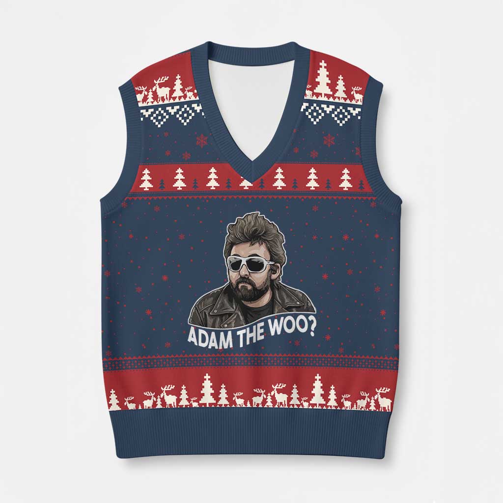 Adam Inspired Graphic V-Neck Knit Sweater Vest The Woo Memorial Tribute TS02 Navy Red Print Your Wear