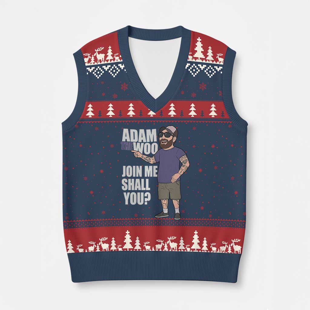 Adam Inspired Graphic V-Neck Knit Sweater Vest The Woo Memorial Tribute Join Me Shall You TS02 Navy Red Print Your Wear