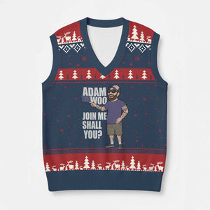 Adam Inspired Graphic V-Neck Knit Sweater Vest The Woo Memorial Tribute Join Me Shall You TS02 Navy Red Print Your Wear